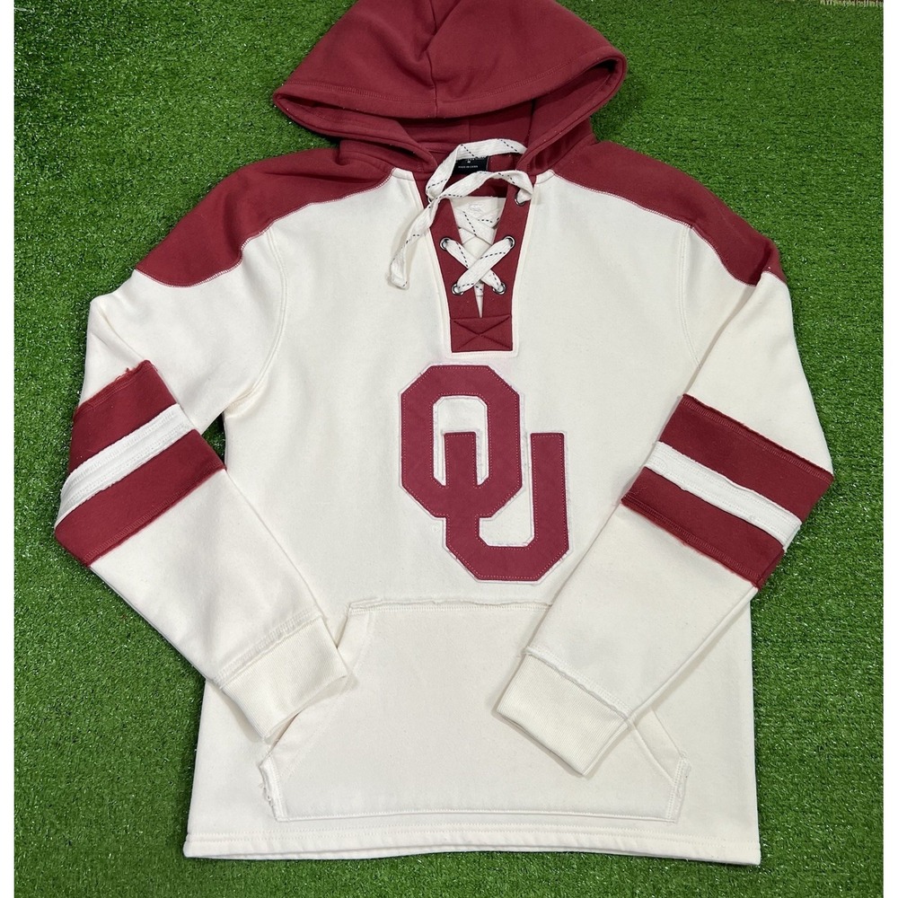 Vintage Y2K Oklahoma Sooners Hoodie S OU Hockey Style LaceUp Sweater Distressed